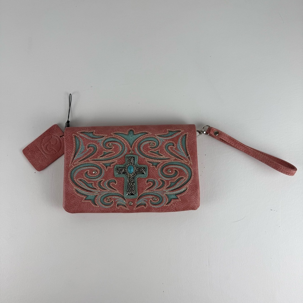 P&G Collection Western Turquoise Cross Wristlet Wallet – Dusty Rose